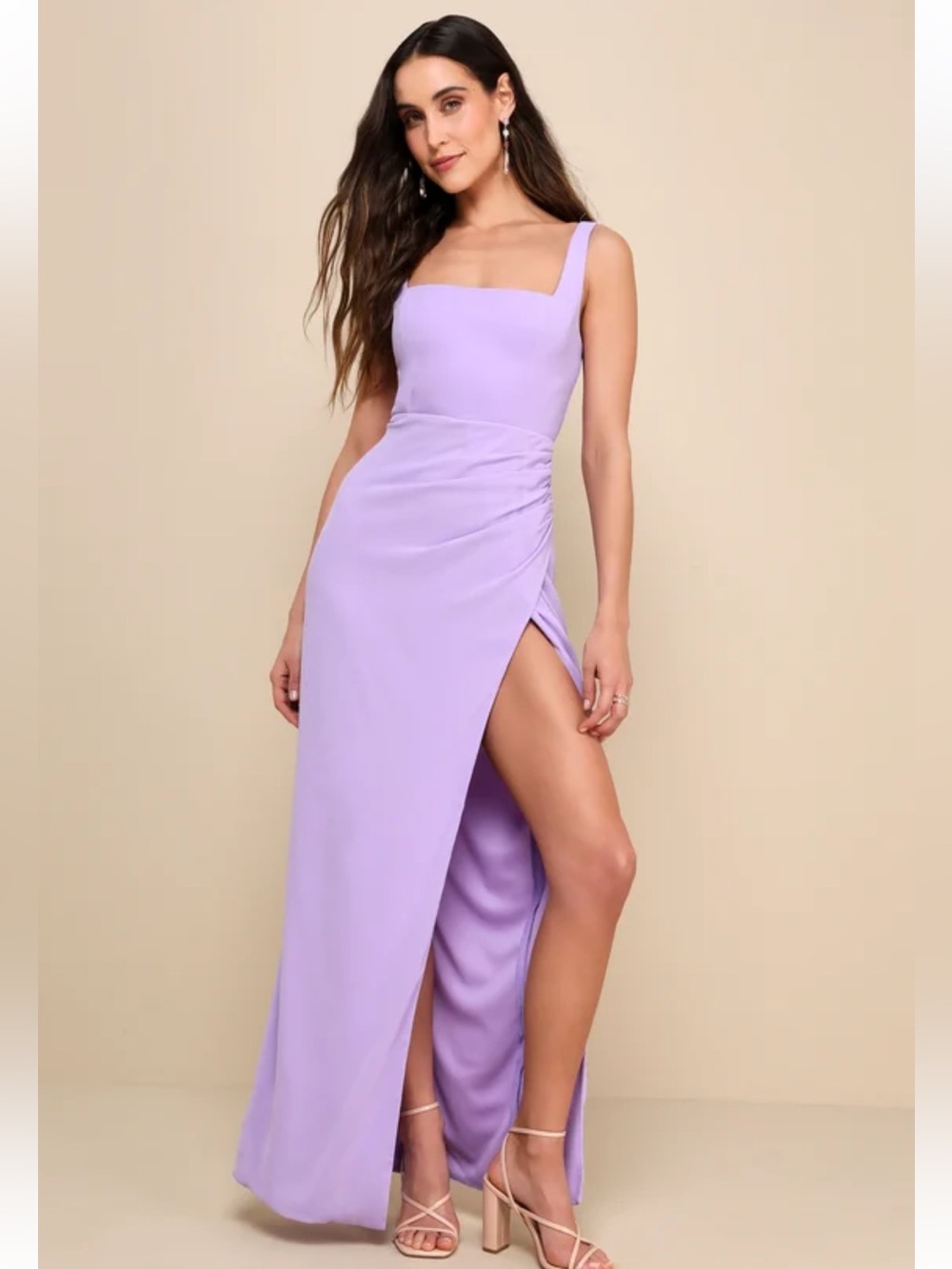 Lulus Glamorous Disposition Lavender Ruched Maxi Dress